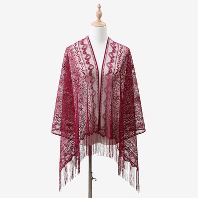 Neuer Sommer Damen reine Farbe Spitze Durchbruch Fransen Langer Schal Schal Wickel Sonnenschutz Schals Kopftuch für Dame Verschleierte Jersey Hijabs