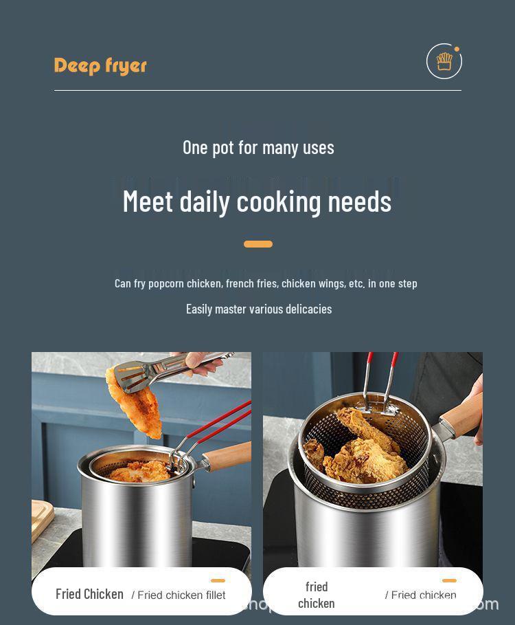 304 Stainless Steel Oil-Saving Mini Deep Fryer with Strainer Basket - Multifunctional Small Pot for Noodles and Fries.