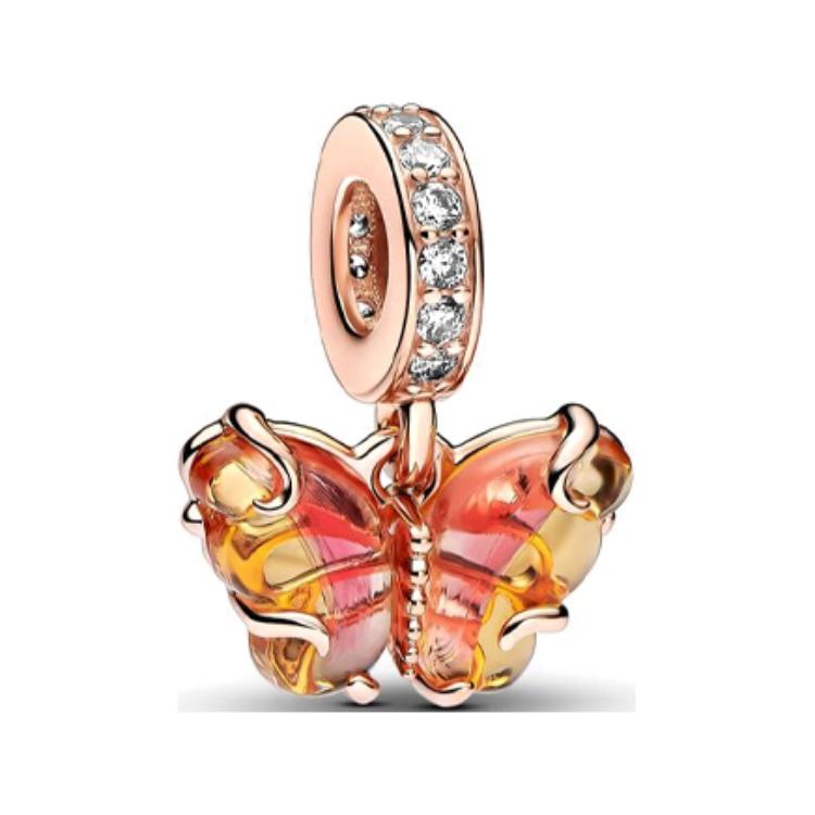 Pandora Murano Glass Butterfly Pendant Women pendant Pink Rose-Gold 782698C01 Box