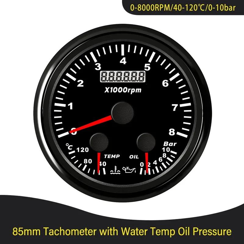 Waterproof Car Boat Universal 85mm GPS Speedometer Odometer with Fuel Level Tachometer Water Temp Oil Pressure Red Backlight