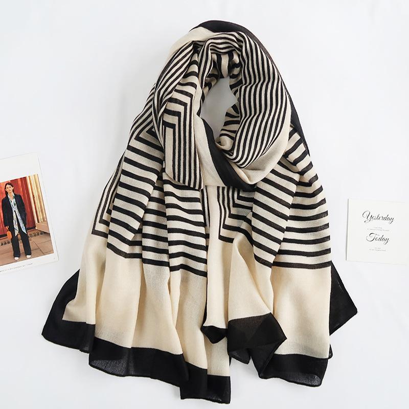 Cotton and Linen Scarf for Women In Autumn and Winter New Versatile Warm and Fashionable Letter Scarf Decorative Shawl