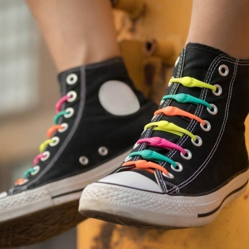 1 Pair Round Elastic Silicone Shoelaces No Tie Universal Comfort Slip On Replacement Shoe Straps for Men Women