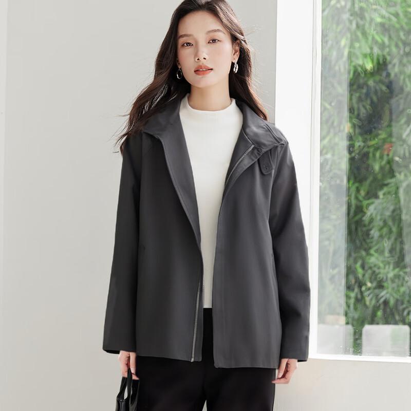 

Women s Loose Fit Stand Collar Mid-Length Trench Coat One Size