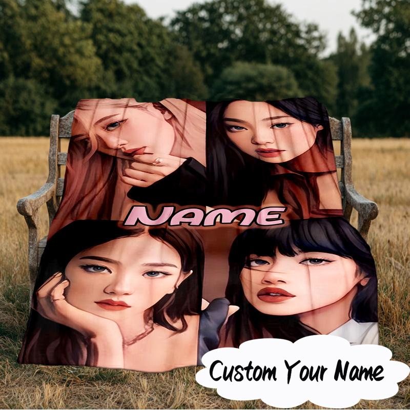 Custom Name Kpop Group Fashion Blanket Ideal Bedding Blanket Perfect for Travel, Camping, Living Rooms, Offices, Sofas, Fan Christmas gift