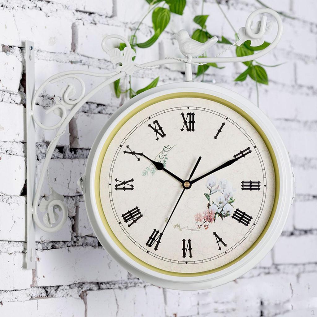 Double Side Wall Clock Dial Diameter 10 Inch Silent Decor Station Round for Patio Balcony