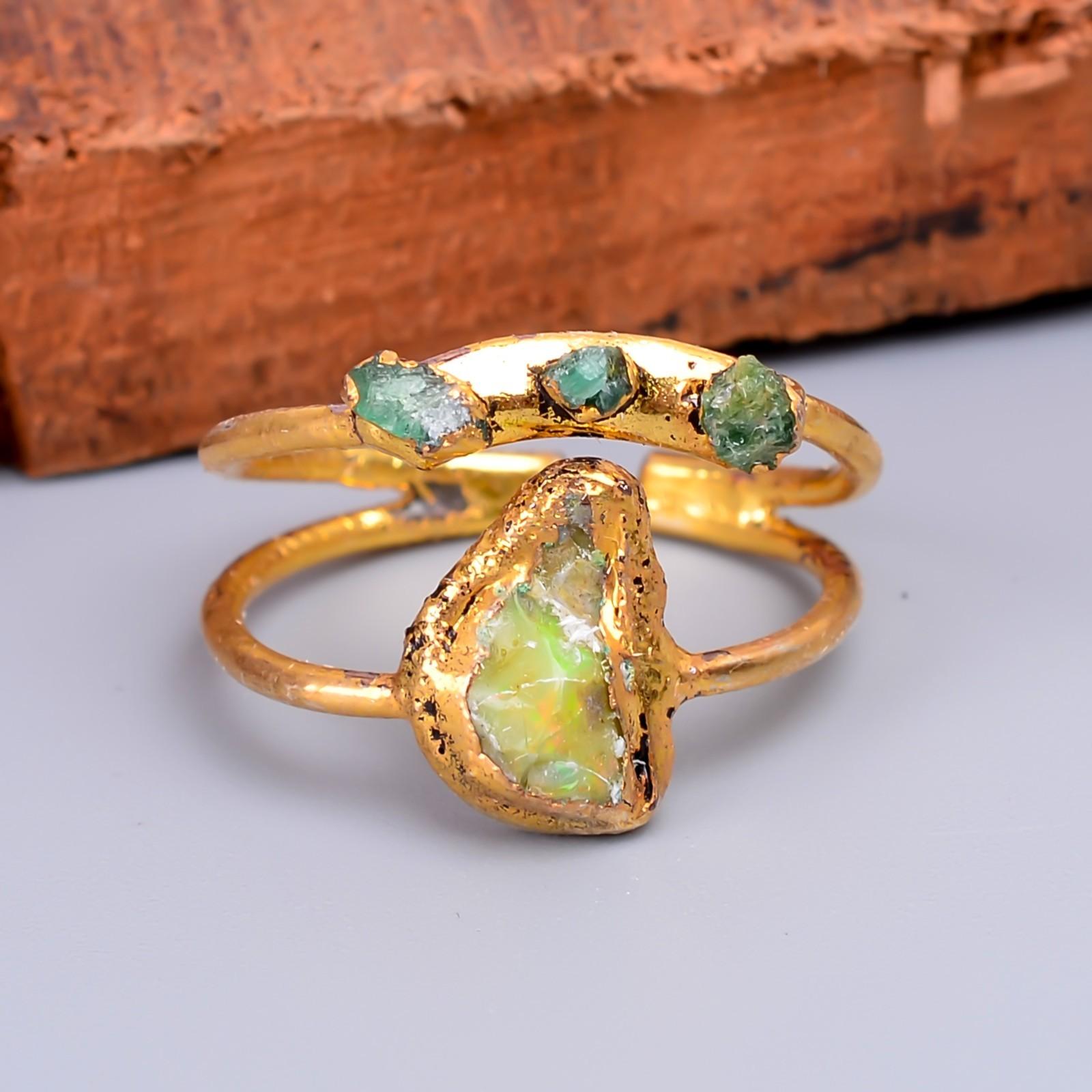 

Натуральный эфиопский опал, позолоченное, подарок жене, кольцо вечности, гальваноформованное, ювелирное изделие V-60