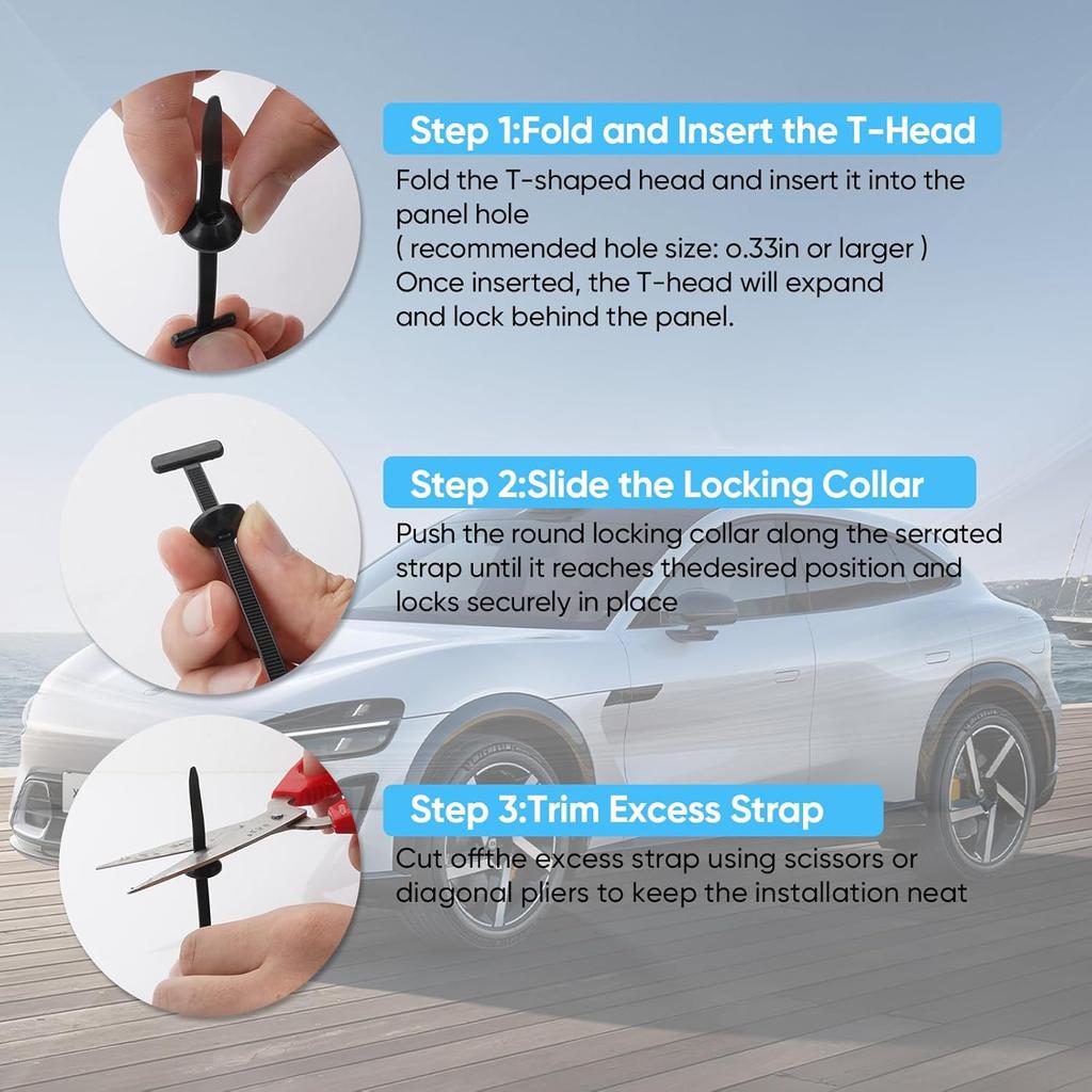 150Pcs Nylon Universal Cable Tie Buckle, Auto Body Parts Trim Automotive Zipper Clips, Door Panel Fastener Plastic Rivet Zip Ties Snap-Fit Ziptie,