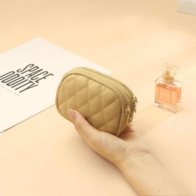 Damska skóra bydlęca Diamentowa dwuwarstwowa portmonetka na monety Skórzana torba na klucze do przechowywania monet