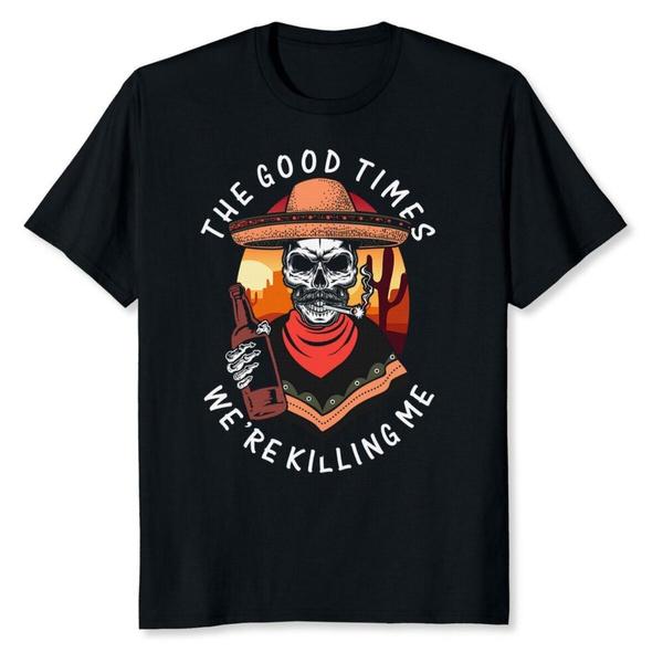 Summer Short Sleeve Crew Neck T-Shirt "The Good Times We're Killing Me" Graphic Print Sobriety Slogan Tee for Men and Women Recovery Apparel Casual We