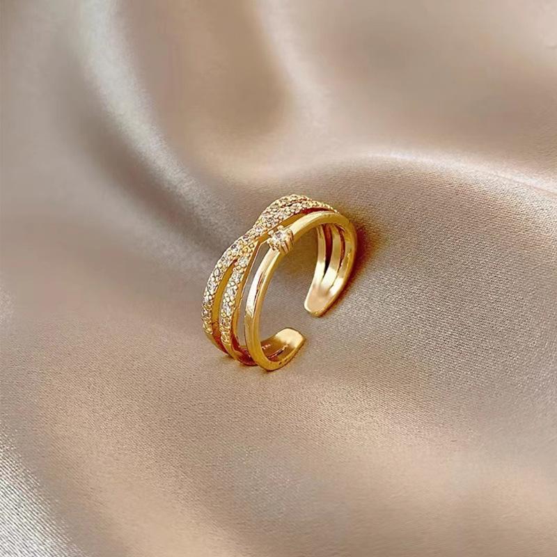 Light luxury fashion high sense pearl zircon copper ring women's design sense retro personality open index finger ring simple