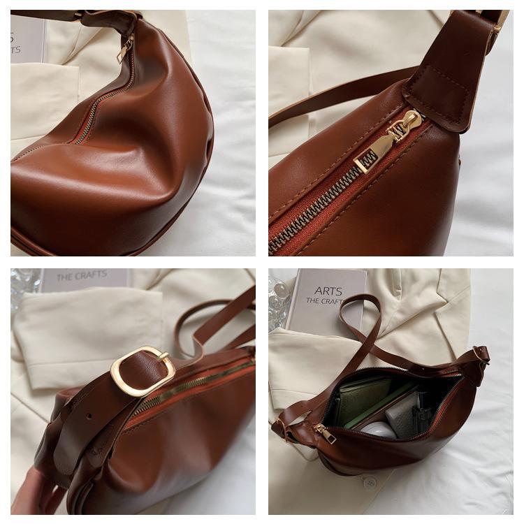 Women's Faux Leather Crescent Bag, Soft Dumpling Shoulder Crossbody Purse, Zipper Closure Handbag for Daily Use