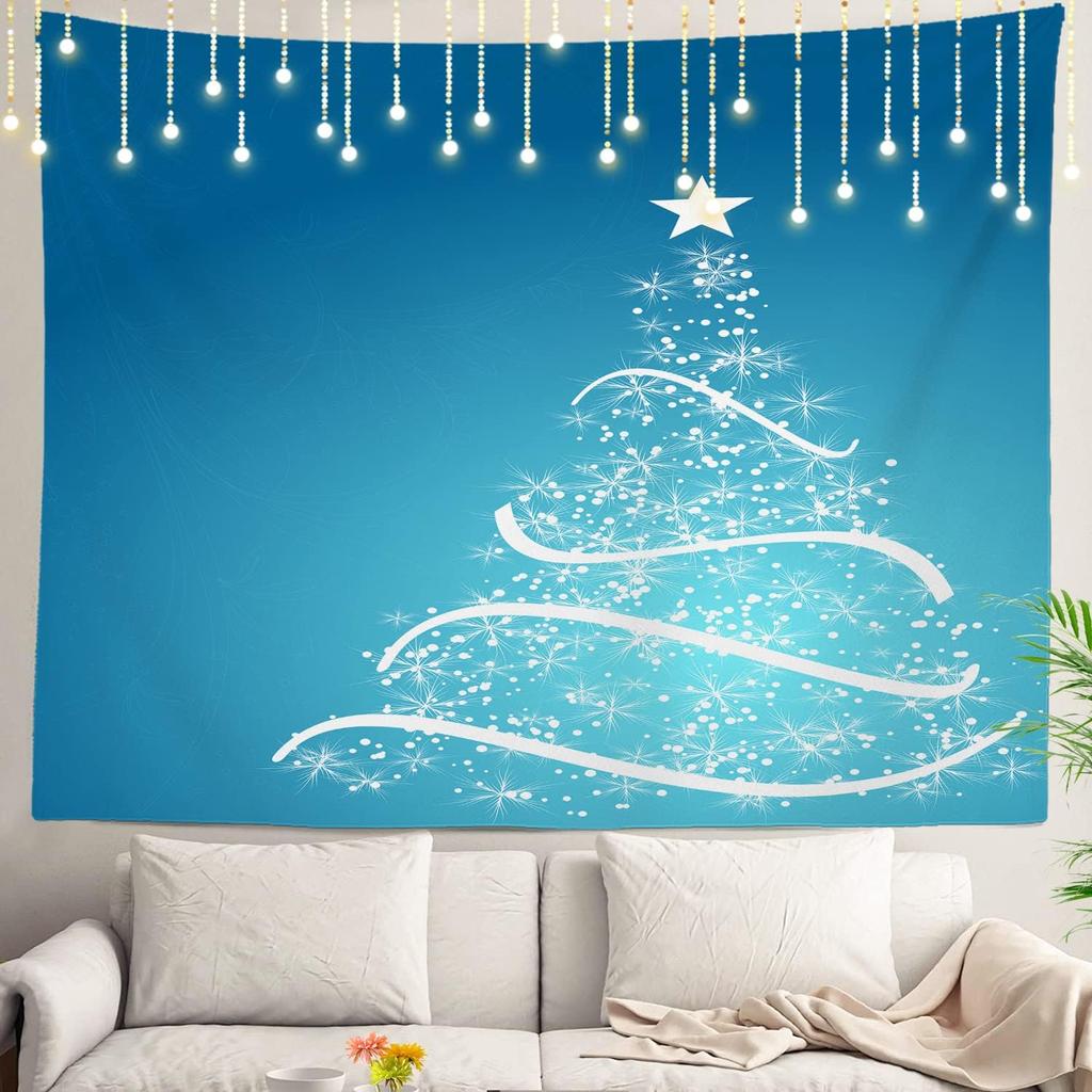 Christmas Wall Tapestry, Tree Wall Hanging Large Tapestry Decoration Polyester Fiber White Hem Around for Dorm Room Bedroom