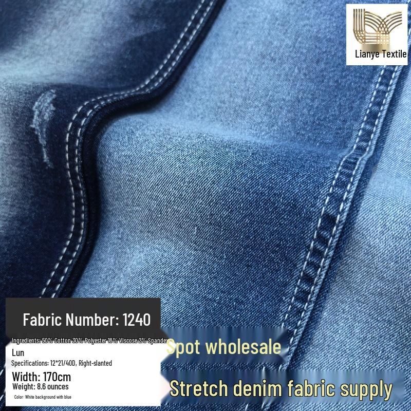 12-Piece Stretch Blue Cow Weave Twill Denim Fabric for Kids' Fashion Apparel