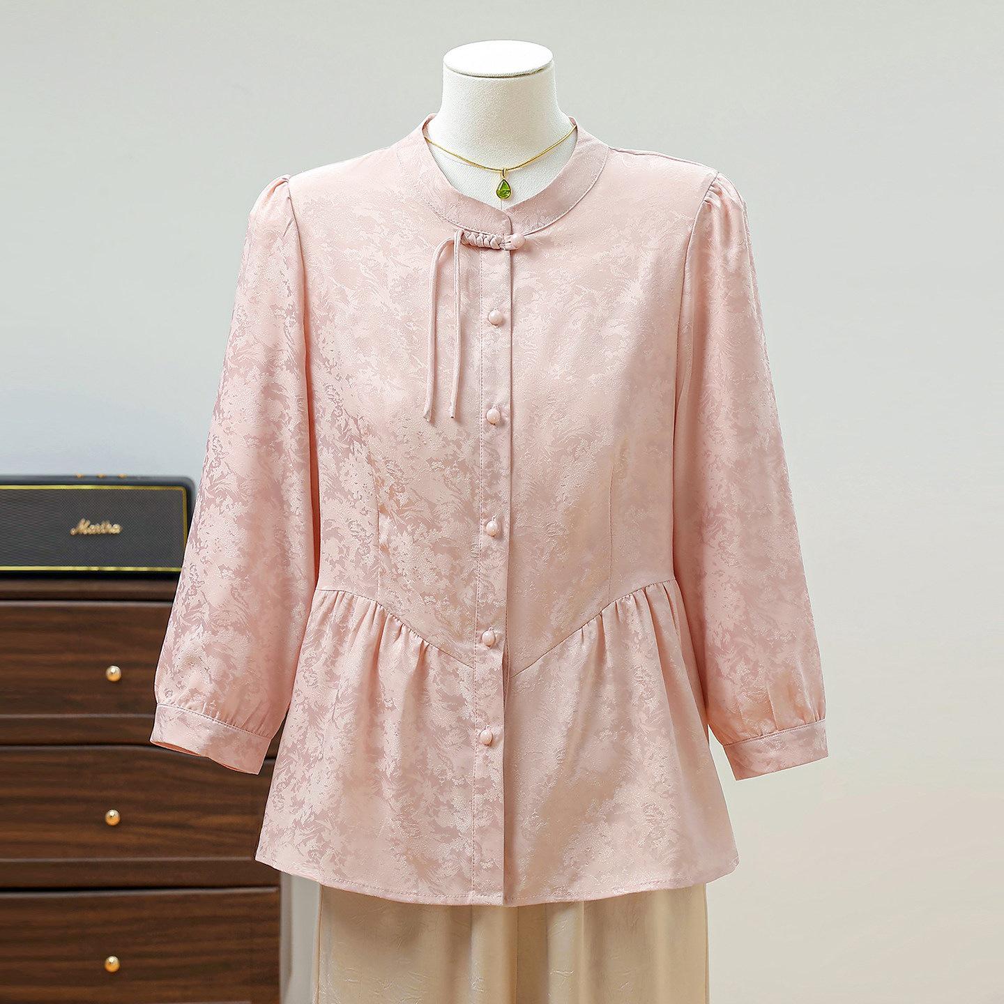 

New Spring/Summer Chinese-Style Shirt Set for Middle-Aged Women 3XL: About 120-135 lbs