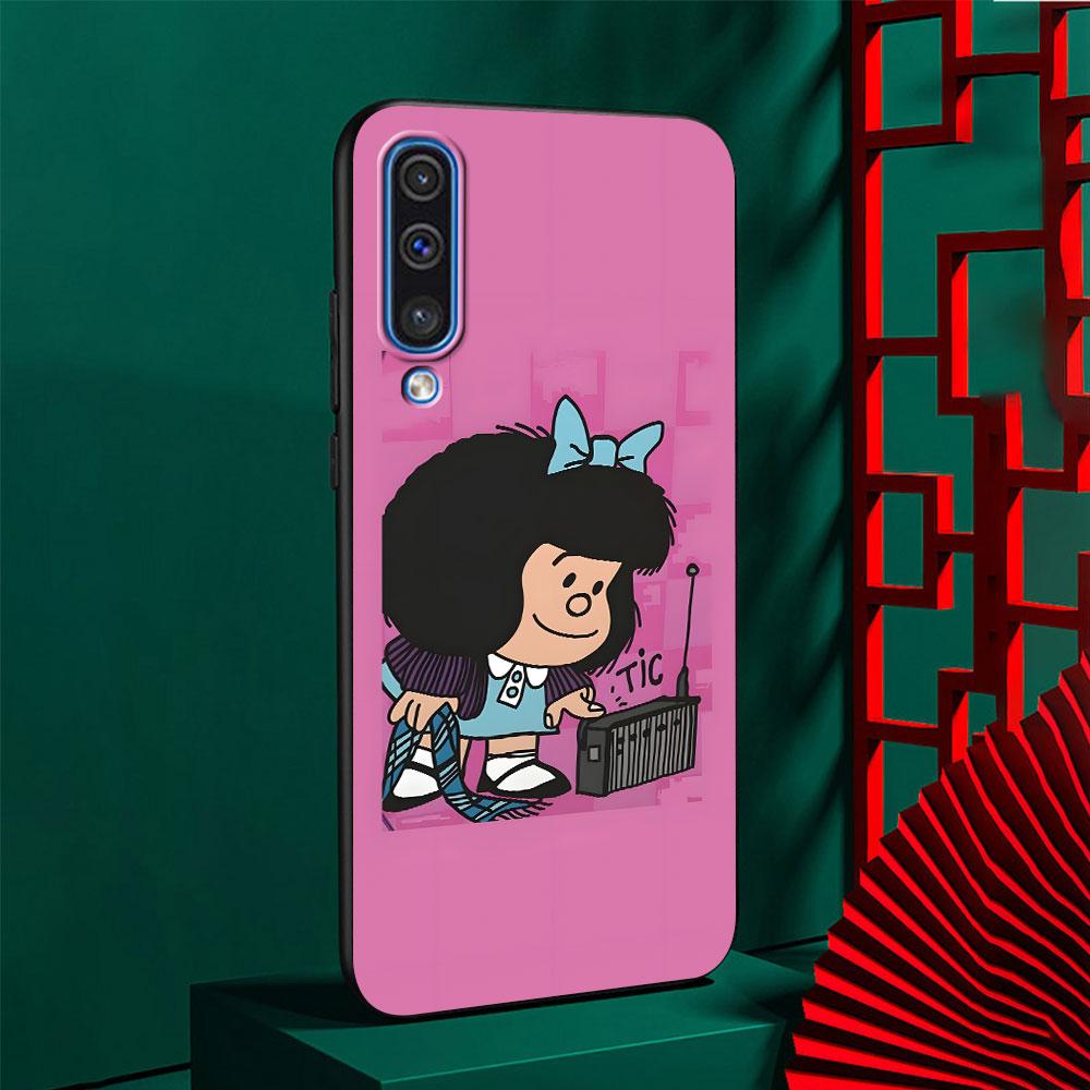 Cute Mafalda Case for Samsung Galaxy A10s A50 A50s A02s A03s A20 A30 A20e A70 A70s A20s A30s A10 A40 A04 A04s Black Phone Cover