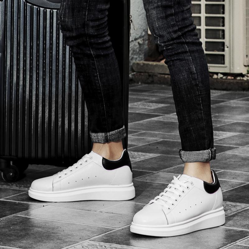 Pantofi Albi cu Platformă Bărbați Sport Casual Adidași Înălțare Pantofi cu Talpă Ascunsă Invizibil 8cm Înălțare Pantofi Joși Bărbat Mai Înalt Ridicare