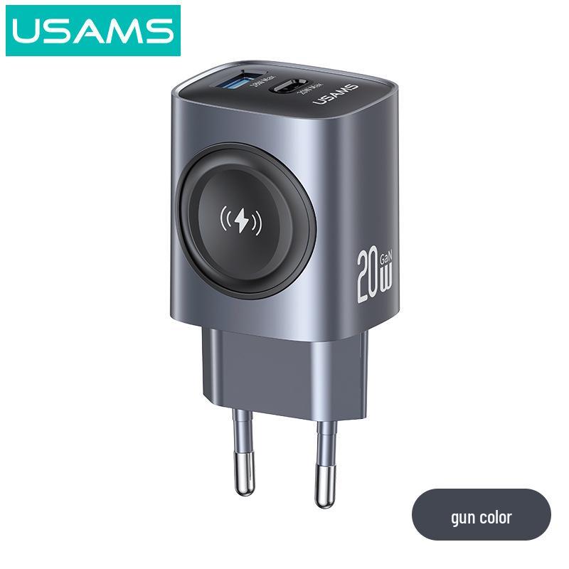 

USAMS PD20W Fast Gallium Nitride Charger with US/EU Plug - Mobile & Watch Wireless Charging. Gun Color