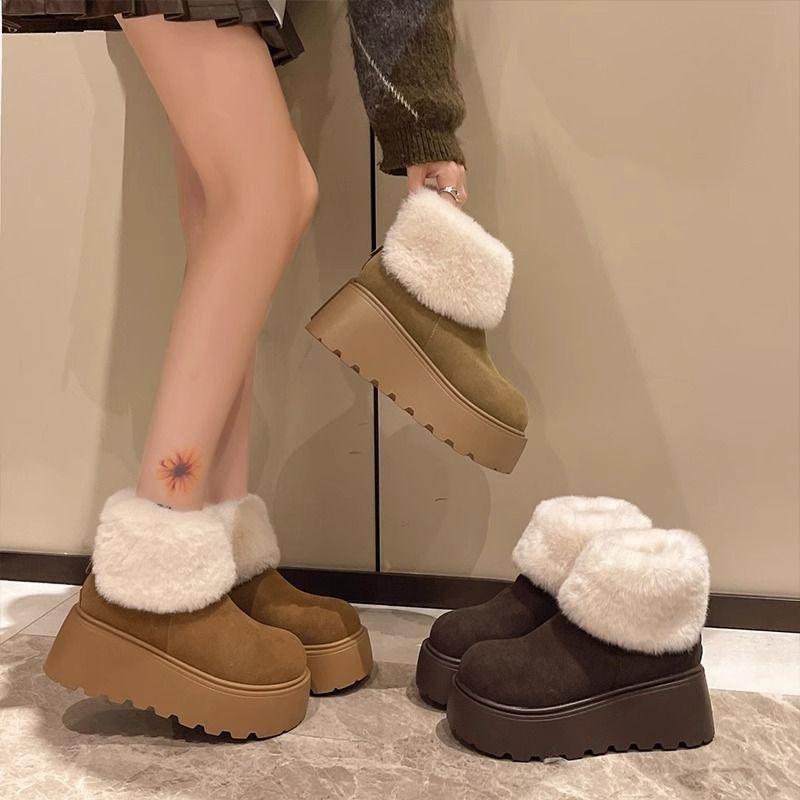 Fleece thickened warm Martin boots muffin thick sole heightening snow boots women's new winter