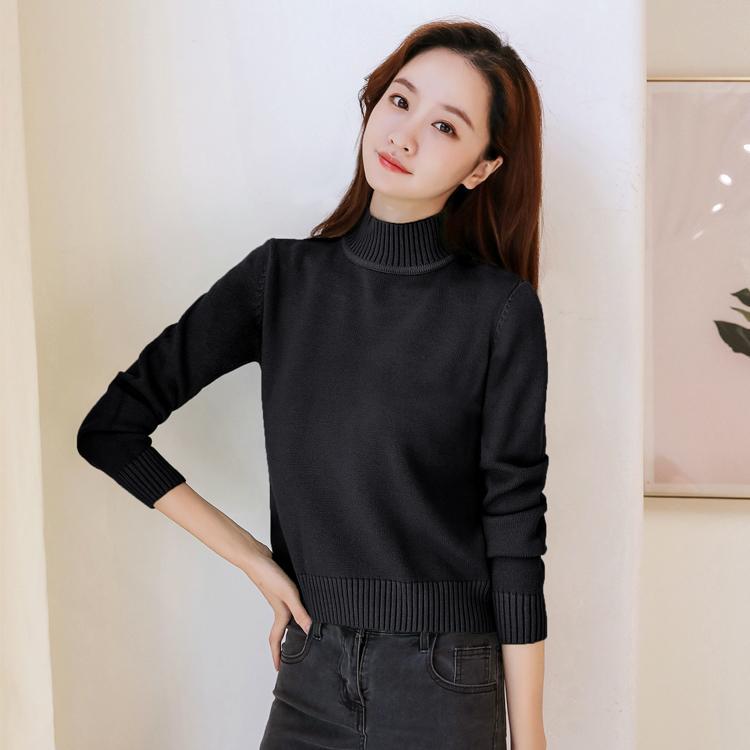 High-waisted Short Knitted Sweater Women's Long-sleeved Versatile Thermal Top Autumn and Winter Semi-turtleneck Thickened Primer Sweater