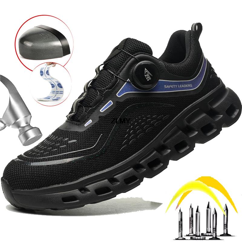 Herren Sicherheitsschuhe mit Stahlkappe Leichter Sneaker Drehknopf Durchstichsichere Arbeitsstiefel Stichfest