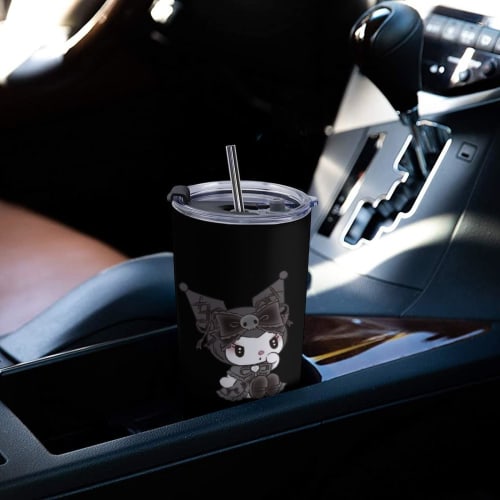 Kuromi Tumbler, Mug, Coffee Cup, Convenience Store Cup, Insulated, Direct Drinking Stainless Steel Water Bottle, with Lid, Portable, Straw, 600ml, Cha