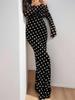 2026 New European and American Style Polka Dot Printing Off-the-shoulder Long-sleeved Slim-fit Dress Femininity Elegant Long Dress