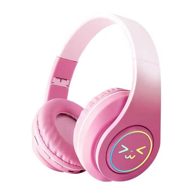 Cute Bluetooth Headphones Gradient Color Gaming Headphones Over-Ear Wireless Headset With Led Flashing, Lightweight Head-Mounted