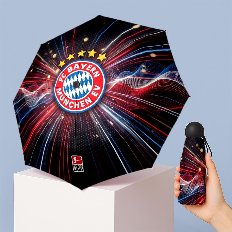 FC Bayern München Muster Gedruckter Mini 5-fach 8 Rippen Kompakter Regenschirm Winddicht Wasserdicht Leicht Tragbar Faltbar