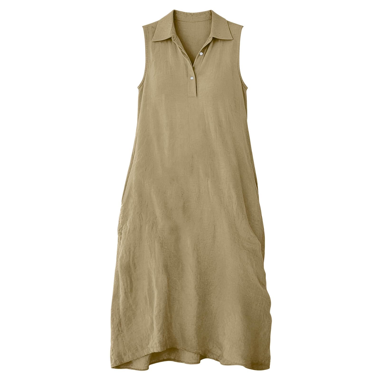 

Women s Color Fashionable Casual Cotton And Linen Loose Dress XL хакі