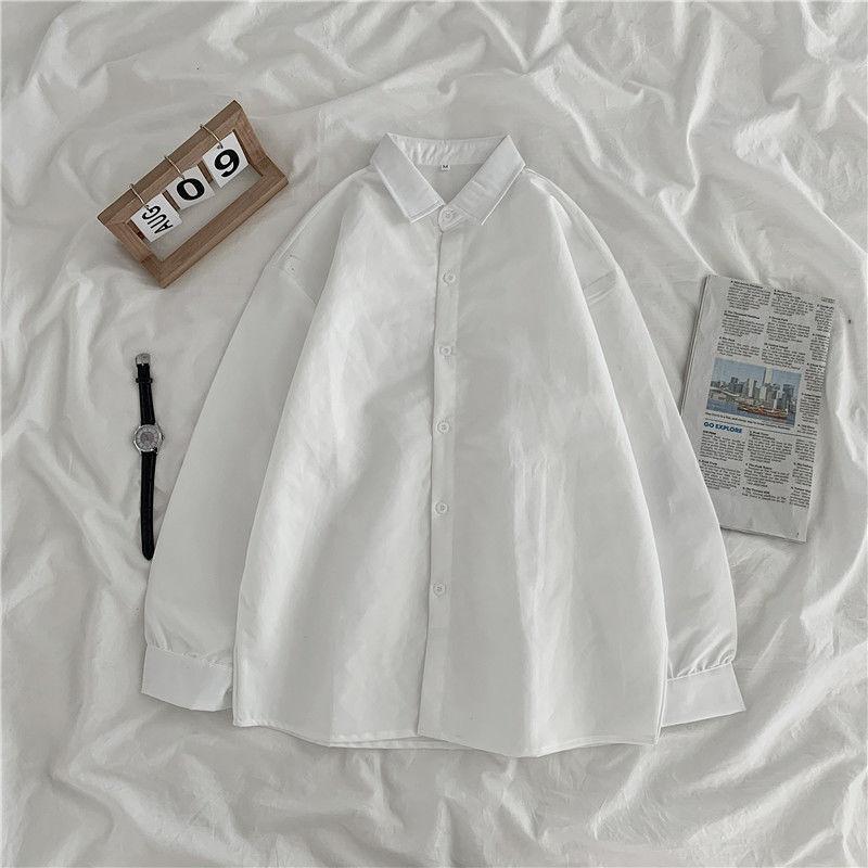 Базовые рубашки женские простые новые корейские модные однотонные студенческие универсальные повседневные рубашки M белый