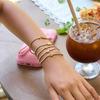 J&D 18K Gold Plate Stainless Steel Bracelet Trendy Classic Waterproof White Zircon Letter Chain Bracelet