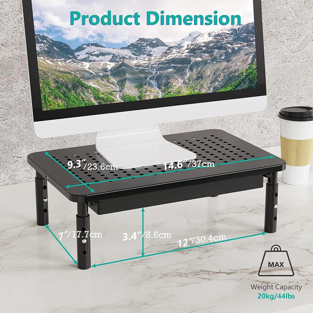Computer Monitor Heighten Storage Rack with Drawer Notebook Heat Dissipation Holder Desktop Home Office Keyboard Organizer Shelf
