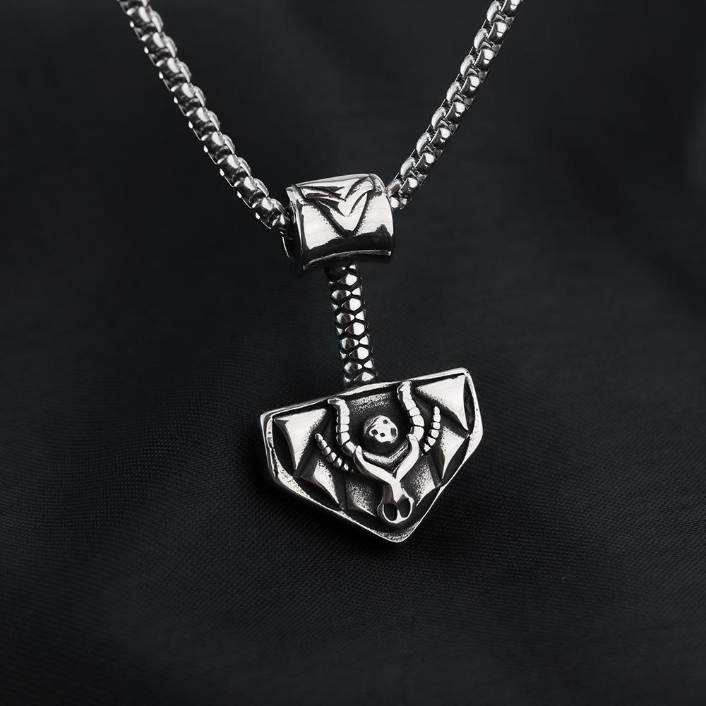 Titanium Steel Thor's Hammer Pendant Necklace - Nordic Viking Retro Design