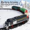 Elektrischer Schienenbahnzug Schienenauto mit Licht Geräuschen Simulation Retro Modellbahnen Klassisches Eisenbahn Güterzug Set für Kinder Geschenke