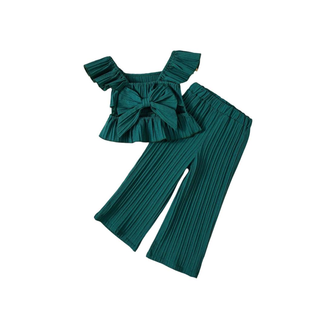 Mädchen Schleifenblusen-Set - Puppenoberteil & Einfarbige Hosen Outfit