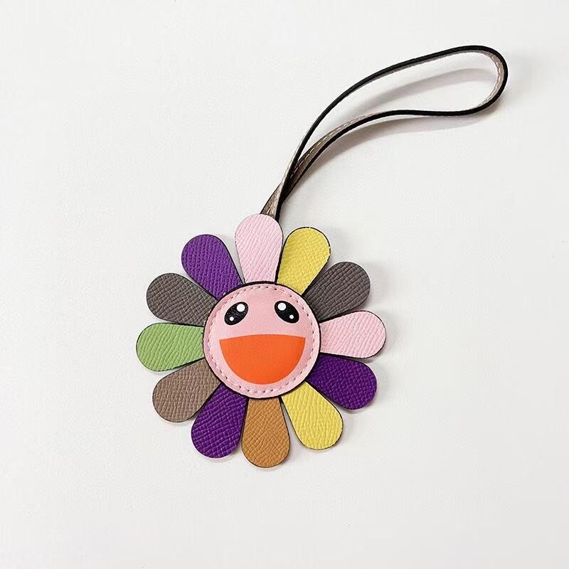 Colorful smiley face flower rainbow sunflower pendant fashion contrasting color leather platinum bag pendant accessories