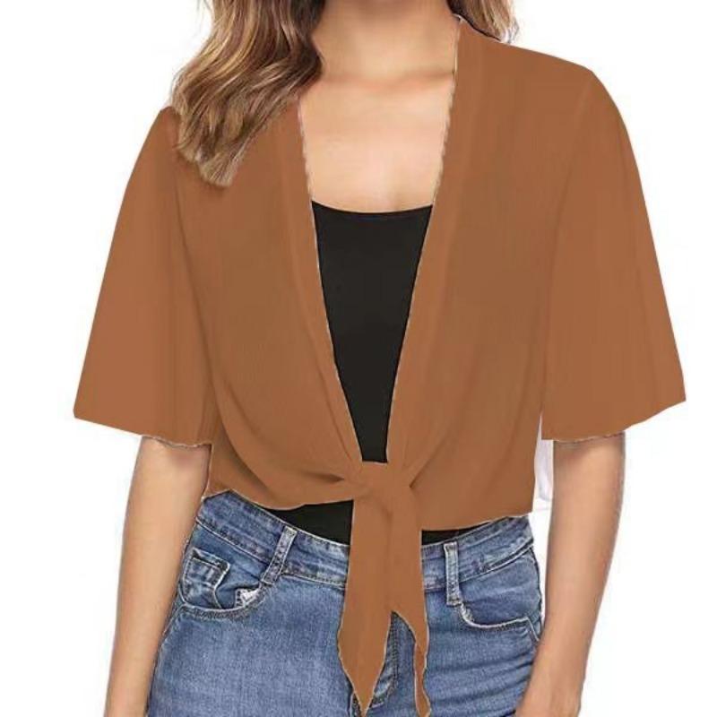 Summer Fashion Short Sleeve Women Shirt V Neck Solid Color Chiffon Blouse Casual Loose Simple Elegant Short Tops Women's Clothing