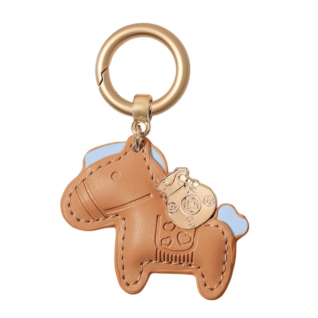 Leather Keychain With Horse Charm For Bringing Wealth And Luck Handmade Keyring Charm for Travel and Work