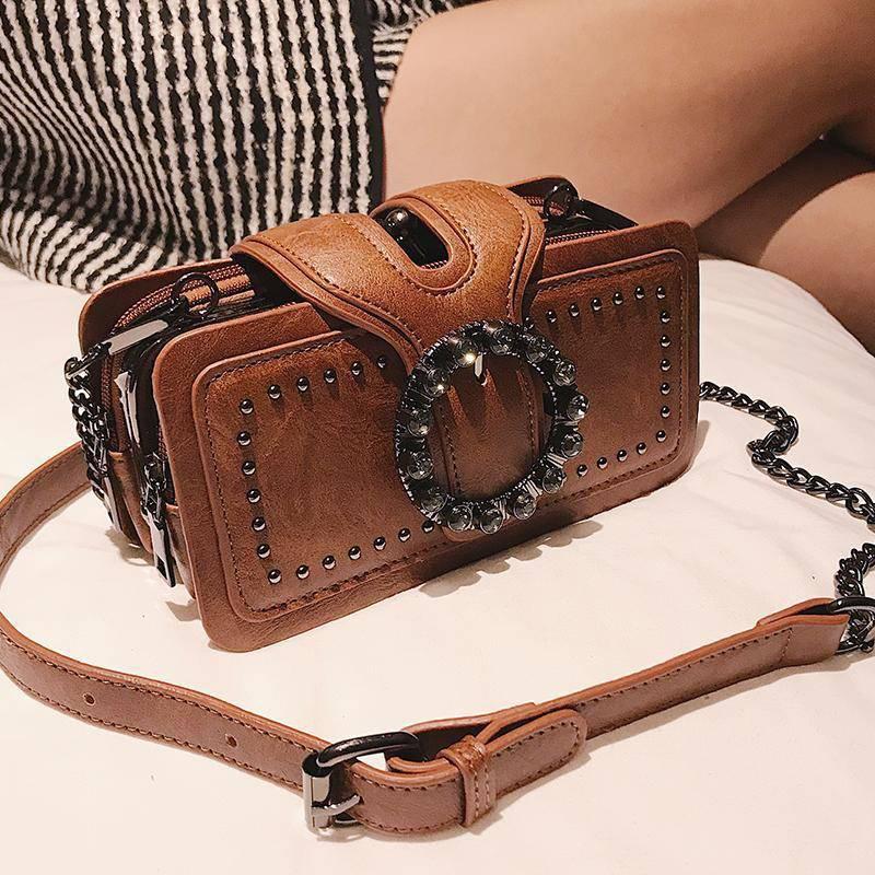Yogodlns Vintage Shoulder Bag for Women PU Leather Armpit Bag Fashion Rhinestone Buckle Crossbody Bag Punk Designer Top-handle Bags