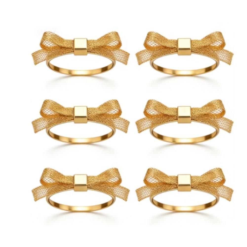 

6pcs elegant gold napkin rings metal bow pattern iron European style for dining decor in hotels restaurants and homes China Mainland