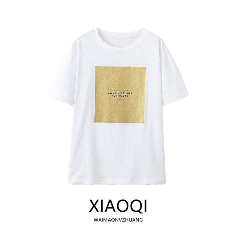 Fashion Style 2024 Summer New Arrival Women's Clothing Slim Looking Metal Series Print Round Neck Short Sleeve T-shirt 0264040 303