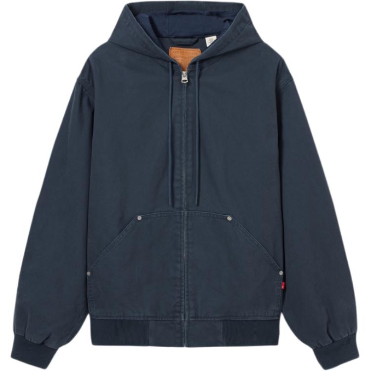 Levis Workwear Loose Fit Solid Color Hooded Long Sleeve Denim Jacket Men Jackets Dark-Blue 003L7-0004