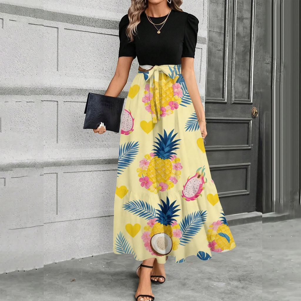 Short Sleeve Women's Dress Casual Flowy A-Line Midi Tshirt Dresses With Pockets Crewneck Vocation Boho Beach Sundress