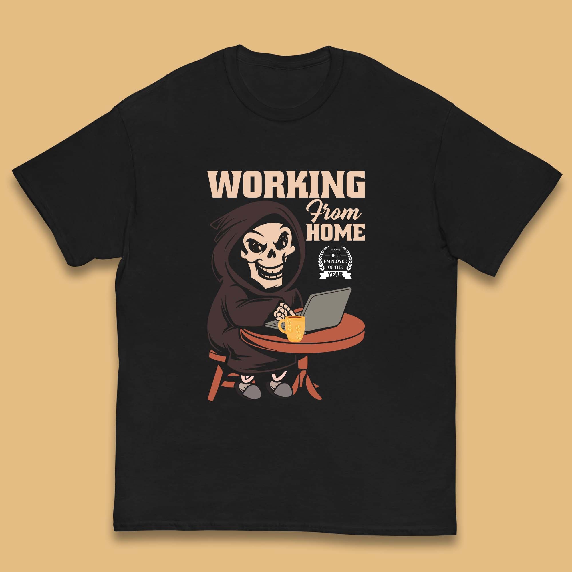 Working From Home Best Employee Of The Year Funny Death Halloween Kids T Shirt 110