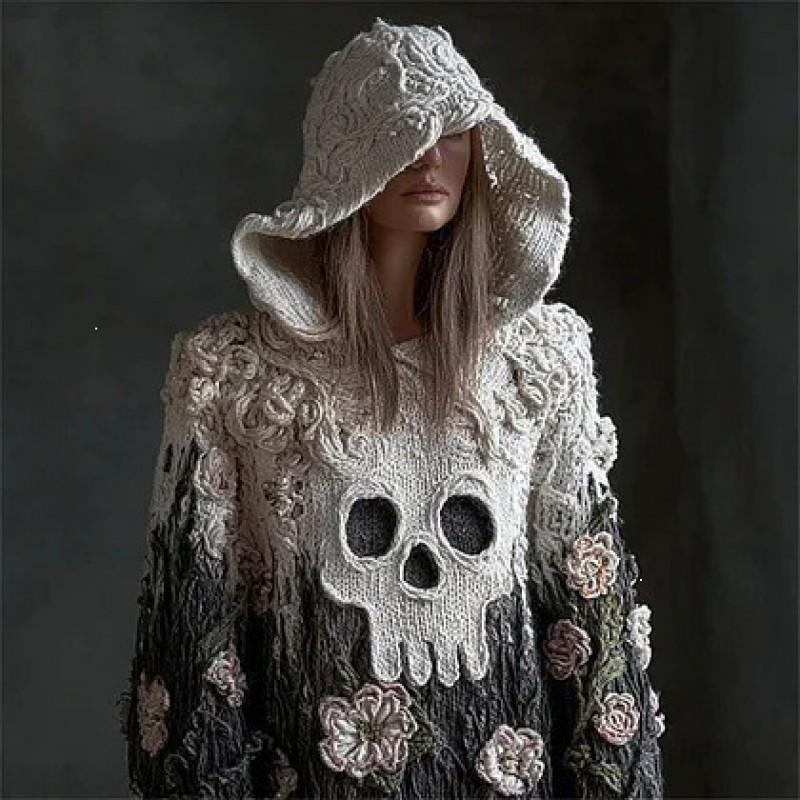 Womens Cozy Oversized Hooded Sweater With 3D Christmas Snowman Print Soft Knit Pullover Winter