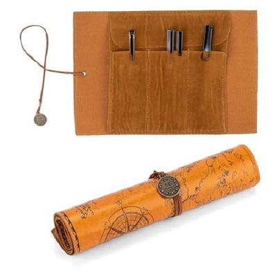 Deri Rulo Kalem Çantası, Yaratıcı Harita Kalem Kutusu, Mat Kapaklı Saklama Kesesi Tutucu Düzenleyici, Sanat Makyajı