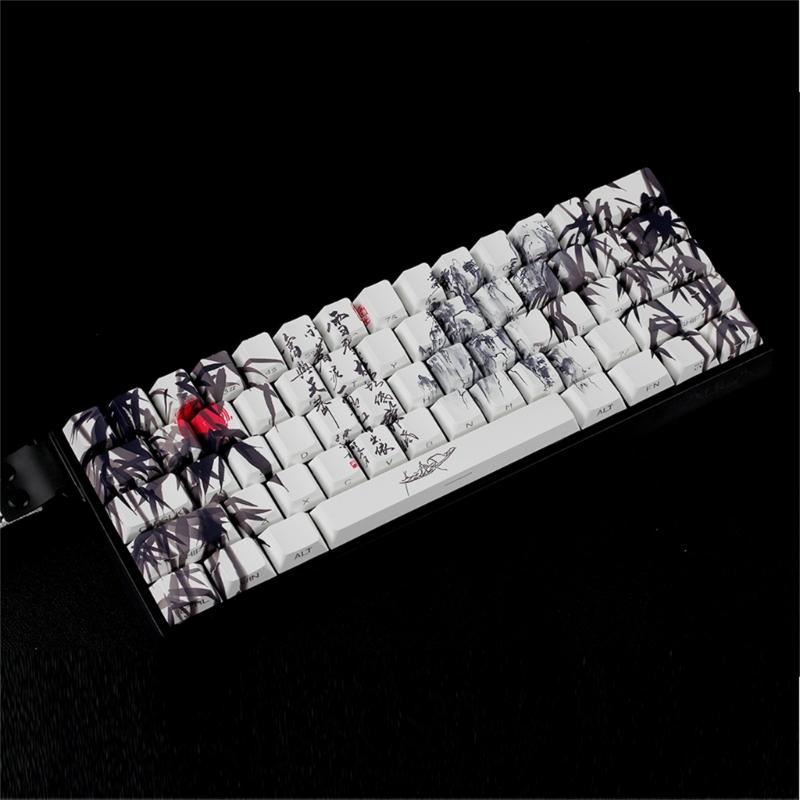 Bambuswald-Thema PBT Tastenkappen Originalprofil Farbstoff Sub Seitendruck Für 61 64 68 ANSI ISOs Mechanische Tastaturen