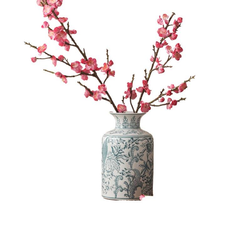 Blue & White Porcelain Vase: Antique Celadon with Flowers & Birds Design for Retro Chinese Décor