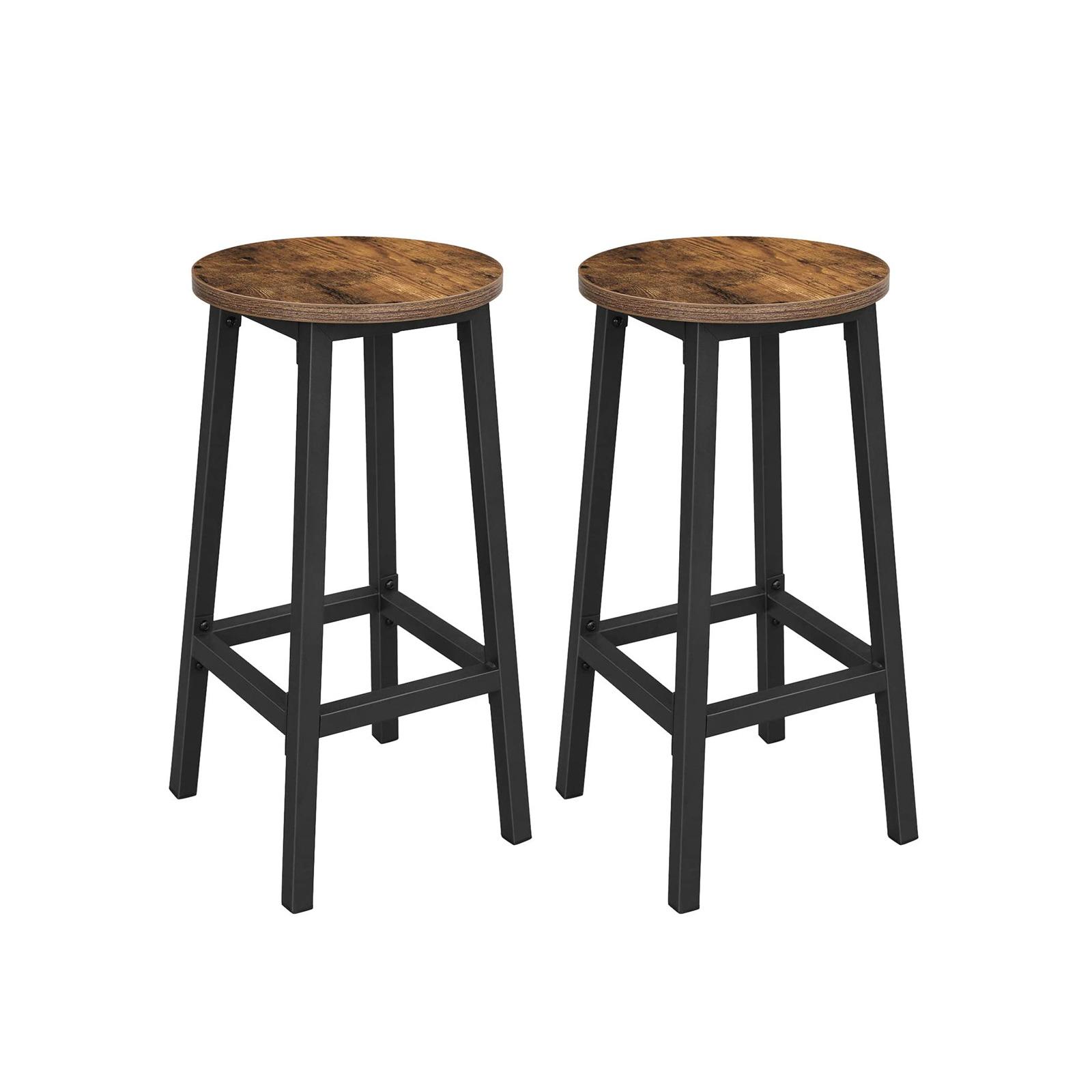 VASAGLE Conjunto de 2 Bancos Altos, Bancos Altos para Cozinha, Estrutura Robusta de Aço, 65 cm de Altura, Montagem Fácil, Estilo Industrial, Castanho Rústico e Preto preto