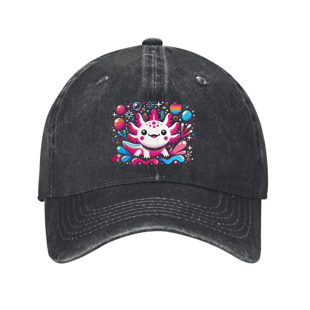 Cute Axolotl Print Baseball Cap Adjustable Cotton Washed Dad Hat Casual for Unisex
